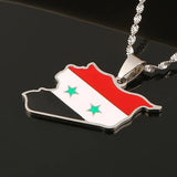 Syria Map Pendant Necklace Enamel Silver Syrians Map Chain Jewelry