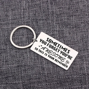 Stainless Steel Encouraging Keychain: YOU'RE AWESOME REMINDER