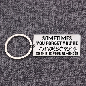 Stainless Steel Encouraging Keychain: YOU'RE AWESOME REMINDER