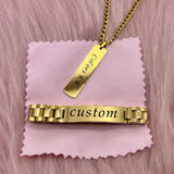Stainless Steel Name Bangle & Cuban Chain Necklace Set