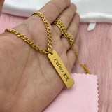 Stainless Steel Name Bangle & Cuban Chain Necklace Set