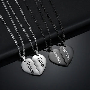 Personalized Double Heart Necklace Engrave Name Love Date