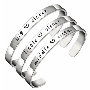 Engraved Big Sis Middle Sis Little Sis Sister Cuff Bangle Bracelet