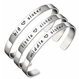 Engraved Big Sis Middle Sis Little Sis Sister Cuff Bangle Bracelet