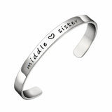 Engraved Big Sis Middle Sis Little Sis Sister Cuff Bangle Bracelet