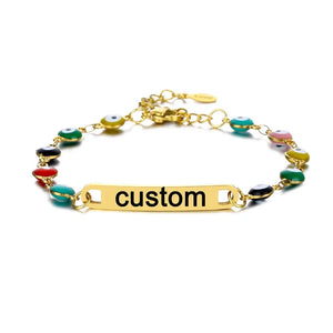 Engraved Name Bead Bracelet Stainless Steel Evil Eye Charm Gift