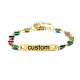 Engraved Name Bead Bracelet Stainless Steel Evil Eye Charm Gift