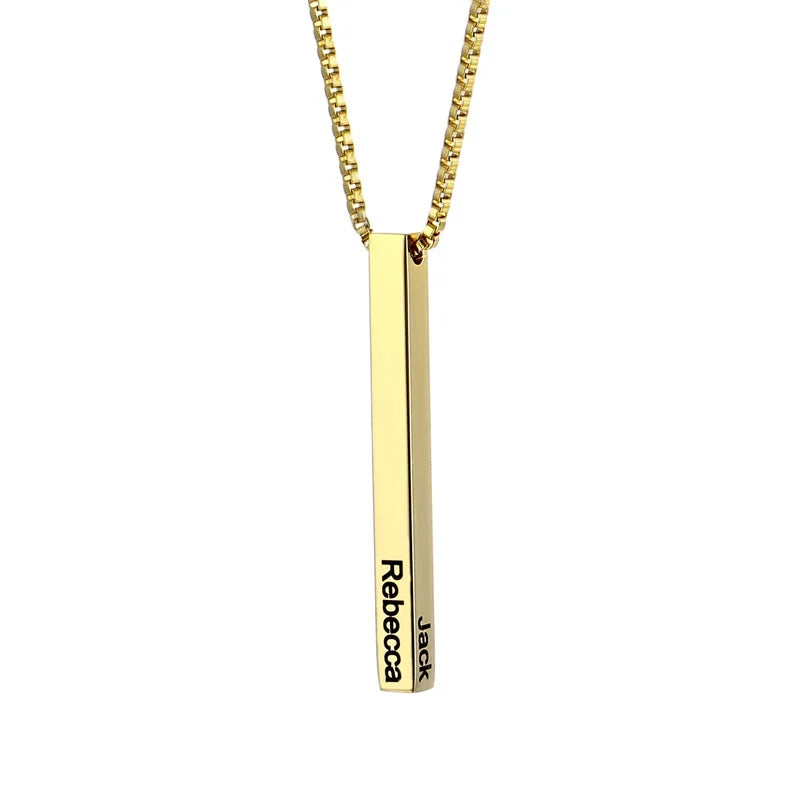 Custom Engraved Stainless Steel Necklace - Square Bar Pendant