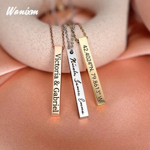 Custom Engraved Stainless Steel Necklace - Square Bar Pendant