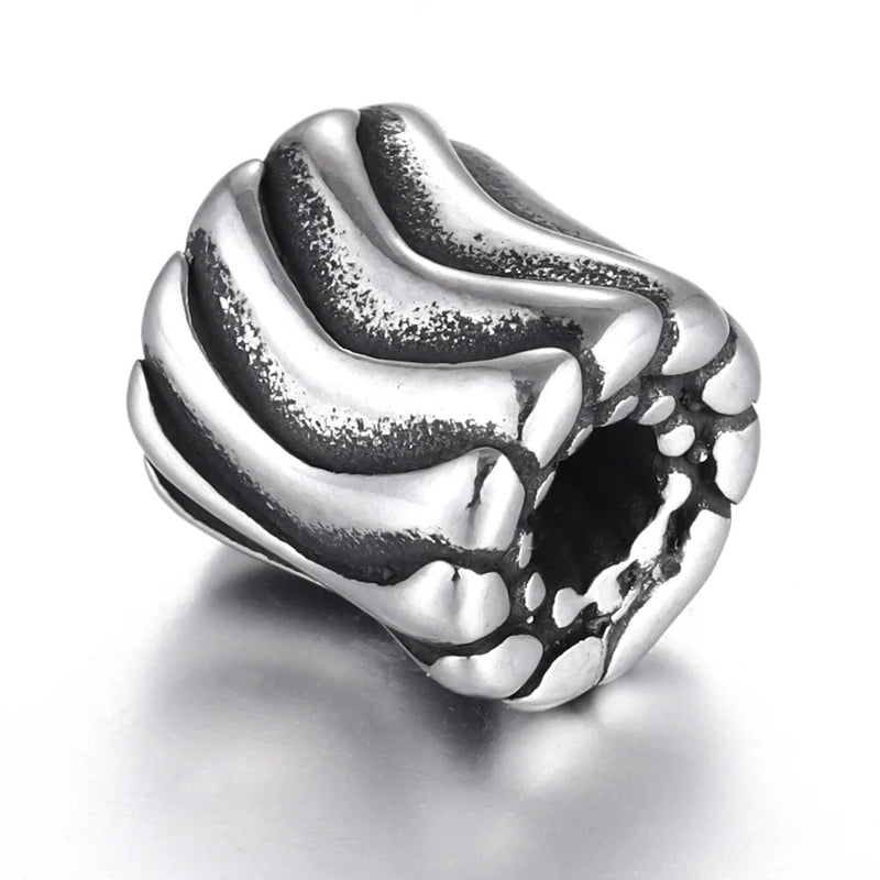 Stainless Steel European Beads Ripple Cylinder 4mm Hole Charms