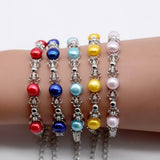 Stainless Steel Bracelets with Button Pearls Mix Colors