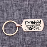 BOY MOM SURROUNDED BY BALLS Engraved Keychain Mother's Gift