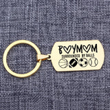 BOY MOM SURROUNDED BY BALLS Engraved Keychain Mother's Gift