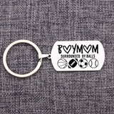 BOY MOM SURROUNDED BY BALLS Engraved Keychain Mother's Gift