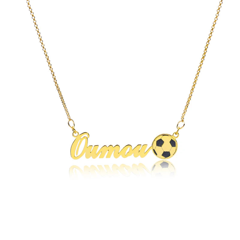 Stainless Steel Football Pendant Name Necklace DIY