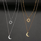 Multi-layer Sun Moon Pendant Necklace for Women