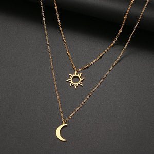 Multi-layer Sun Moon Pendant Necklace for Women