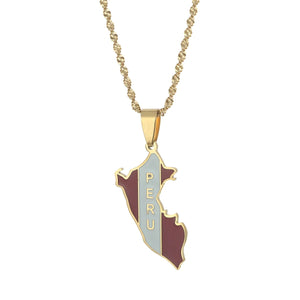 Peru Map Pendant Necklace Enamel Flag Chain Jewelry