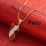 Peru Map Pendant Necklace Enamel Flag Chain Jewelry
