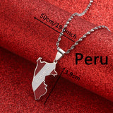 Peru Map Pendant Necklace Enamel Flag Chain Jewelry