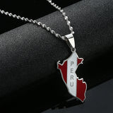 Peru Map Pendant Necklace Enamel Flag Chain Jewelry