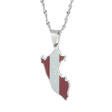 Peru Map Pendant Necklace Enamel Flag Chain Jewelry