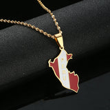 Peru Map Pendant Necklace Enamel Flag Chain Jewelry