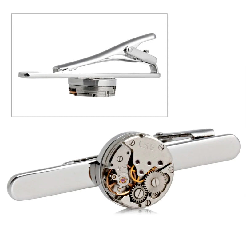 Steampunk Men's Tie Clip Vintage Watch Movement Tie Clasp Tack