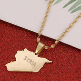 Syria Map Pendant Necklace Stainless Steel Chain Jewelry