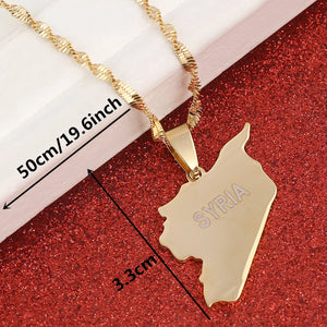 Syria Map Pendant Necklace Stainless Steel Chain Jewelry