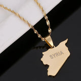 Syria Map Pendant Necklace Stainless Steel Chain Jewelry