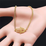 Stainless Steel Fatima Hamsa Hand Bracelet Women/Men Islam Hexagram Bracelet