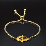 Stainless Steel Fatima Hamsa Hand Bracelet Women/Men Islam Hexagram Bracelet