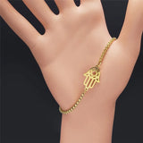 Stainless Steel Fatima Hamsa Hand Bracelet Women/Men Islam Hexagram Bracelet