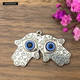 Stainless Steel Fatima Hand Evil Eyes Charms Pendant Necklace