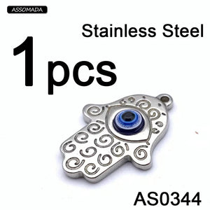 Stainless Steel Fatima Hand Evil Eyes Charms Pendant Necklace