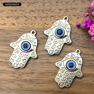 Stainless Steel Fatima Hand Evil Eyes Charms Pendant Necklace