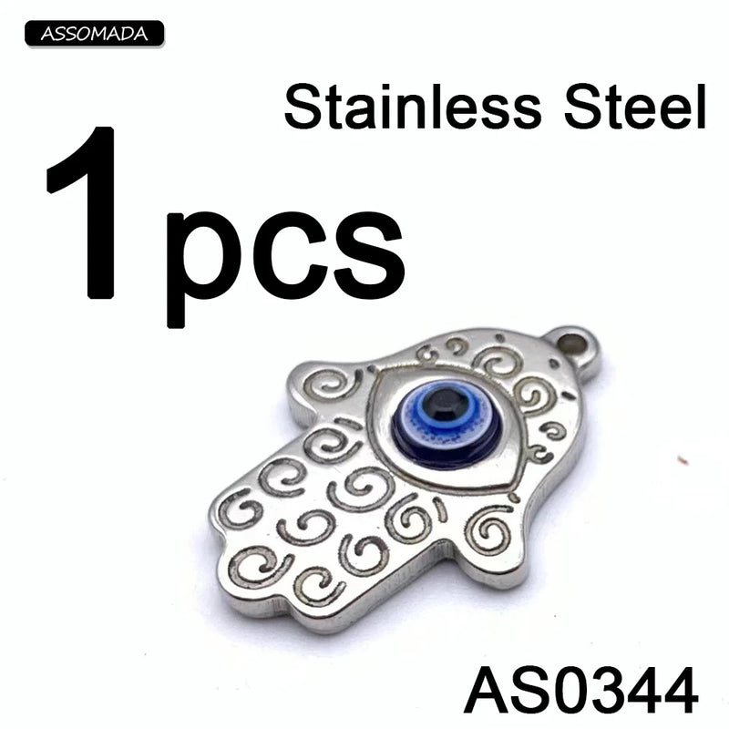 Stainless Steel Fatima Hand Evil Eyes Charms Pendant Necklace