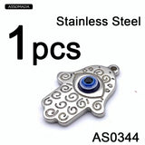 Stainless Steel Fatima Hand Evil Eyes Charms Pendant Necklace