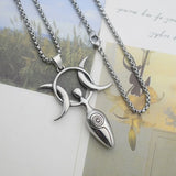 Stainless Steel Fertility Goddess Pendant Necklace Triple Moon
