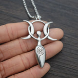 Stainless Steel Fertility Goddess Pendant Necklace Triple Moon