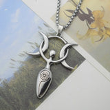 Stainless Steel Fertility Goddess Pendant Necklace Triple Moon