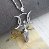 Stainless Steel Fertility Goddess Pendant Necklace Triple Moon