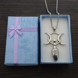 Stainless Steel Fertility Goddess Pendant Necklace Triple Moon