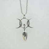 Stainless Steel Fertility Goddess Pendant Necklace Triple Moon