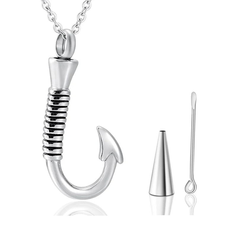 Stainless Steel FishingHook Pendant Necklace Cremation Urn
