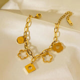 Stainless Steel Clover Flower Charm Bracelet Women Chain Jewelry