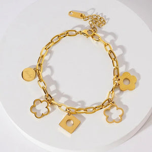 Stainless Steel Clover Flower Charm Bracelet Women Chain Jewelry