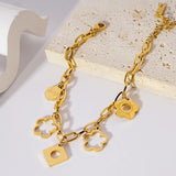 Stainless Steel Clover Flower Charm Bracelet Women Chain Jewelry