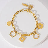 Stainless Steel Clover Flower Charm Bracelet Women Chain Jewelry